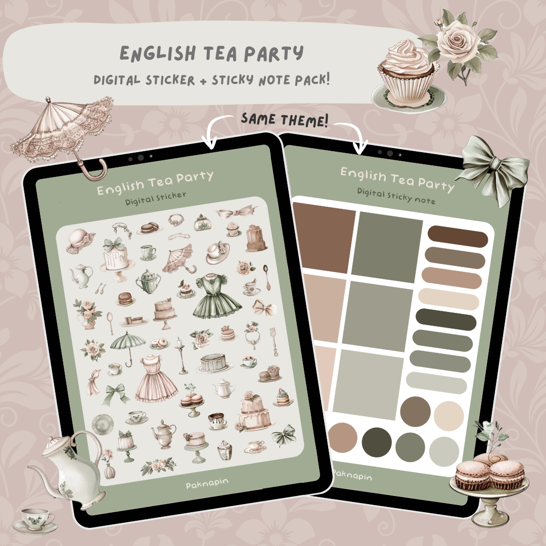 Value Pack! English Tea Party Digital Sticker and Digital Sticky Note by Paknapin